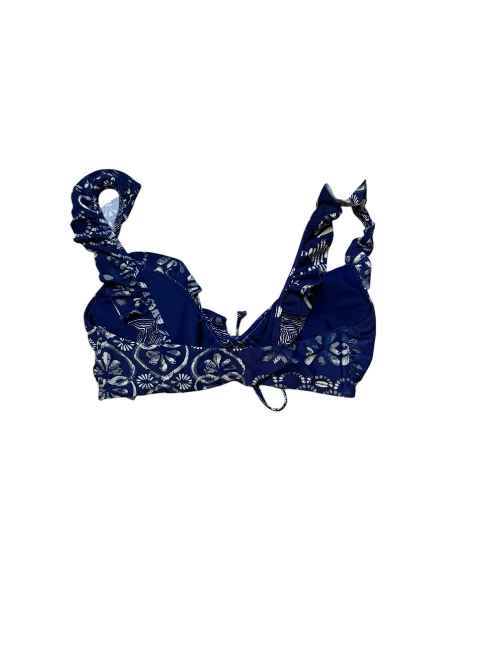 O'Neill Navy and White Floral Panama Ruffle Bikini Top Padded Size Small NWT - Picture 2 of 4
